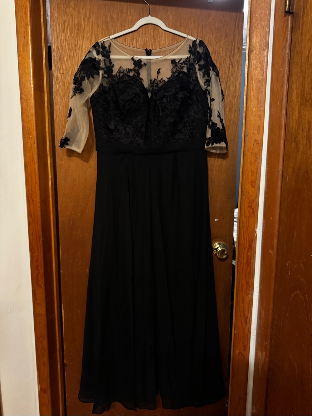 Black Illusion Lace A-Line Evening Dress with pants underneath